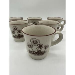 Noritake Stoneware Mug Desert Flower Daisy Mid Century Pattern 8341 Set Of 6